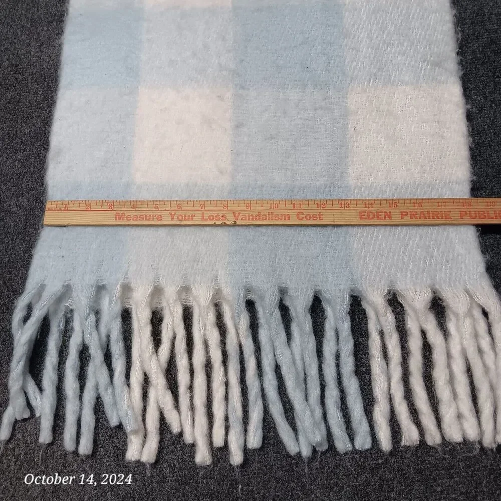 Steve Madden Very Large Scarf Blue Plaid Super‎ Soft Fringe